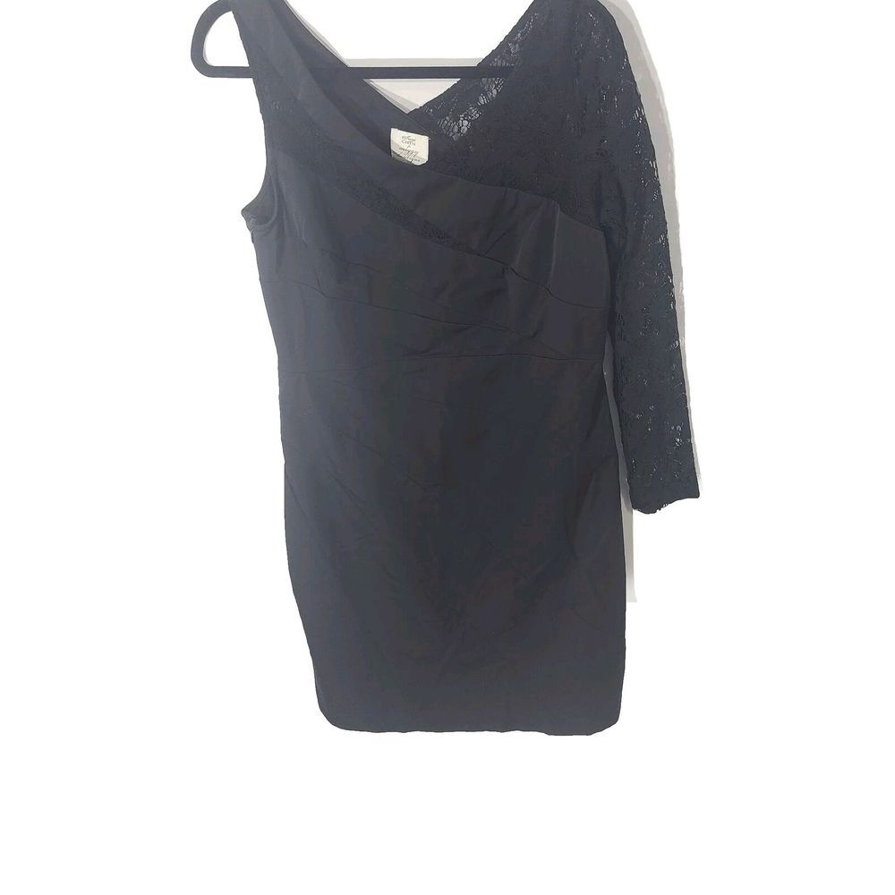 Suzi Chin Maggy Boutique Asymmetric Sheath Dress 14 Black Lace Party‎ Cocktail